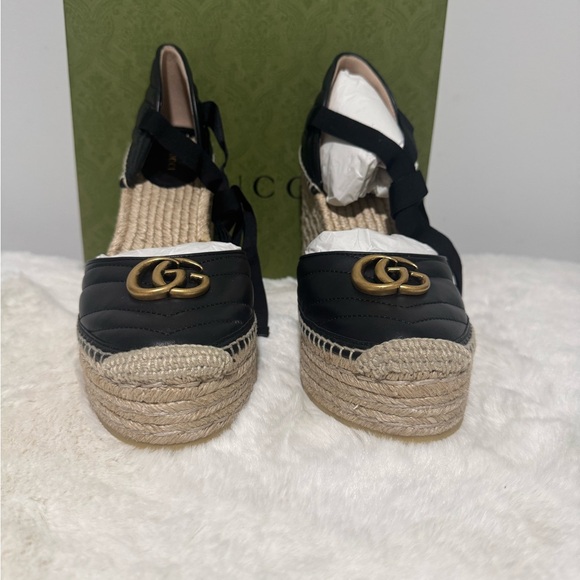 Gucci Black and Gold Espadrille Wedges - Picture 3 of 5